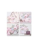 Cuadro Home ESPRIT Verde Rosa Rosas Romántico 60 x 3 x 60 cm (4 Unidades)