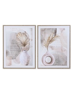 Pintura Home ESPRIT Branco Cinzento Vaso Escandinavo 45 x 2,5 x 60 cm (2 Unidades)