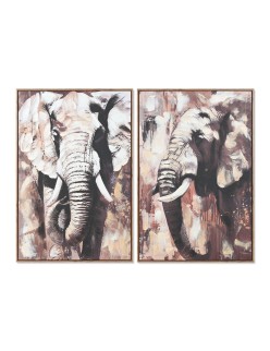 Cuadro Home ESPRIT Marrón Gris Elefante Colonial 60 x 3,5 x 90 cm (2 Unidades)