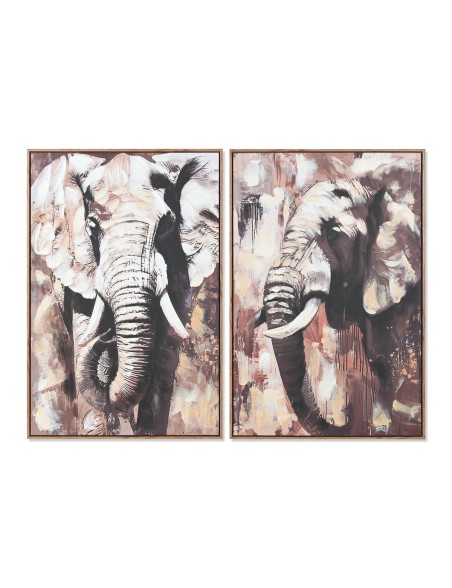 Cuadro Home ESPRIT Marrón Gris Elefante Colonial 60 x 3,5 x 90 cm (2 Unidades)