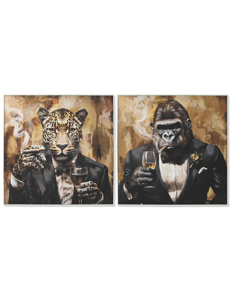 Pintura Home ESPRIT Castanho Preto Dourado 103,5 x 3,5 x 103,5 cm (2 Unidades)