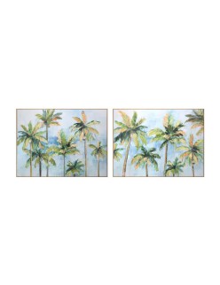 Cuadro Home ESPRIT Azul Verde Palmeras Tropical 120 x 3,5 x 90 cm (2 Unidades)