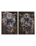 Cuadro Home ESPRIT Negro Dorado Leopardo Colonial Lacado 50 x 3,5 x 70 cm (2 Unidades)