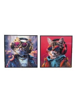 Cuadro Home ESPRIT Moderno Gato 50 x 3,5 x 50 cm (2 Unidades)