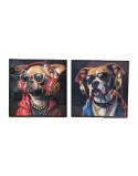 Cuadro Home ESPRIT Azul Marrón Rojo Moderno Perro 50 x 3,5 x 50 cm (2 Unidades)