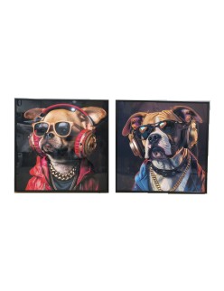 Cuadro Home ESPRIT Azul Marrón Rojo Moderno Perro 50 x 3,5 x 50 cm (2 Unidades)