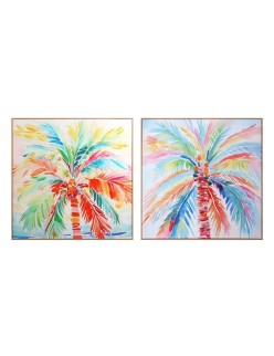 Cuadro Home ESPRIT Palmeras Tropical 80 x 3,5 x 80 cm (2 Unidades)