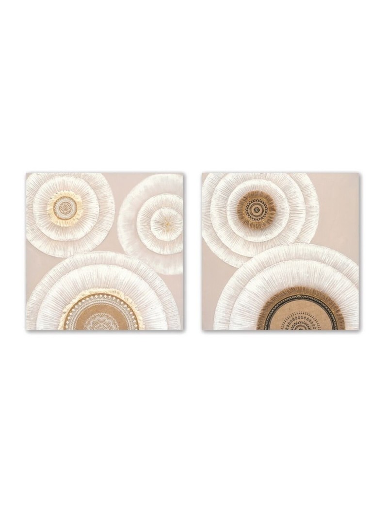 Cuadro Home ESPRIT Blanco Beige Círculos Escandinavo 80 x 3 x 80 cm (2 Unidades)