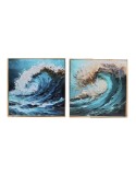 Cuadro Home ESPRIT Azul Blanco Marrón Mar y océano 80 x 3,5 x 80 cm (2 Unidades)