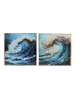 Cuadro Home ESPRIT Azul Blanco Marrón Mar y océano 80 x 3,5 x 80 cm (2 Unidades)