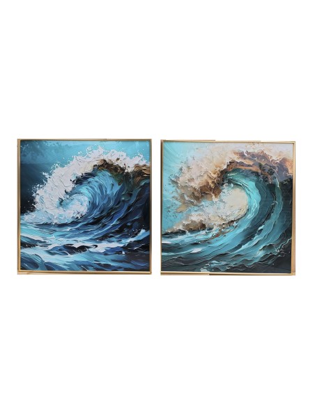 Cuadro Home ESPRIT Azul Blanco Marrón Mar y océano 80 x 3,5 x 80 cm (2 Unidades)
