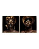 Cuadro Home ESPRIT Negro Dorado Africana 80 x 3,5 x 80 cm (2 Unidades)