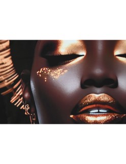 Pintura Home ESPRIT Preto Dourado Africana 80 x 3,5 x 80 cm (2 Unidades)