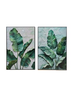 Cuadro Home ESPRIT Verde Palmeras Tropical 80 x 3,5 x 120 cm (2 Unidades)
