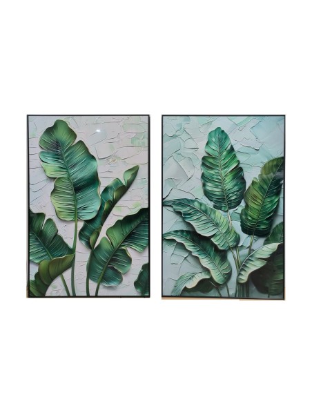 Cuadro Home ESPRIT Verde Palmeras Tropical 80 x 3,5 x 120 cm (2 Unidades)