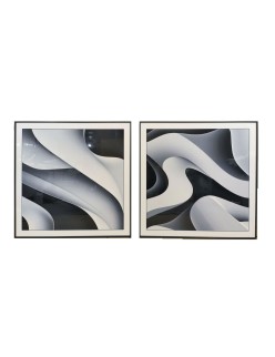 Cuadro Home ESPRIT Blanco Negro Abstracto Moderno 80 x 3,5 x 80 cm (2 Unidades)