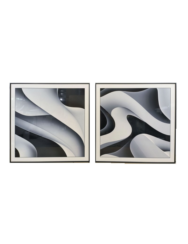 Cuadro Home ESPRIT Blanco Negro Abstracto Moderno 80 x 3,5 x 80 cm (2 Unidades)