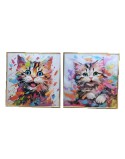Cuadro Home ESPRIT Moderno Gato 80 x 3,5 x 80 cm (2 Unidades)