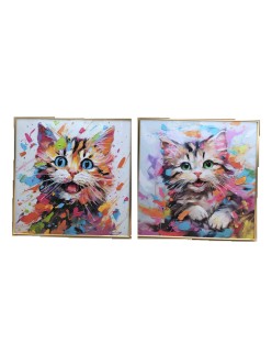 Cuadro Home ESPRIT Moderno Gato 80 x 3,5 x 80 cm (2 Unidades)