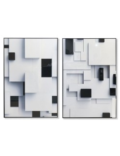 Pintura Home ESPRIT Branco Preto Abstrato Moderno 80 x 3,5 x 120 cm (2 Unidades)