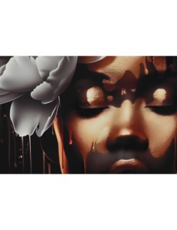 Painting Home ESPRIT White Black Golden Flowers 80 x 3,5 x 80 cm (2 Units)
