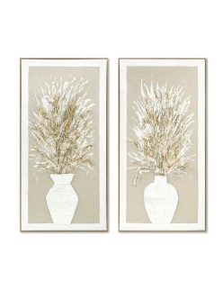 Cadre Home ESPRIT Blanc Beige Vase Traditionnel 62 x 4,5 x 122 cm (2 Unités)