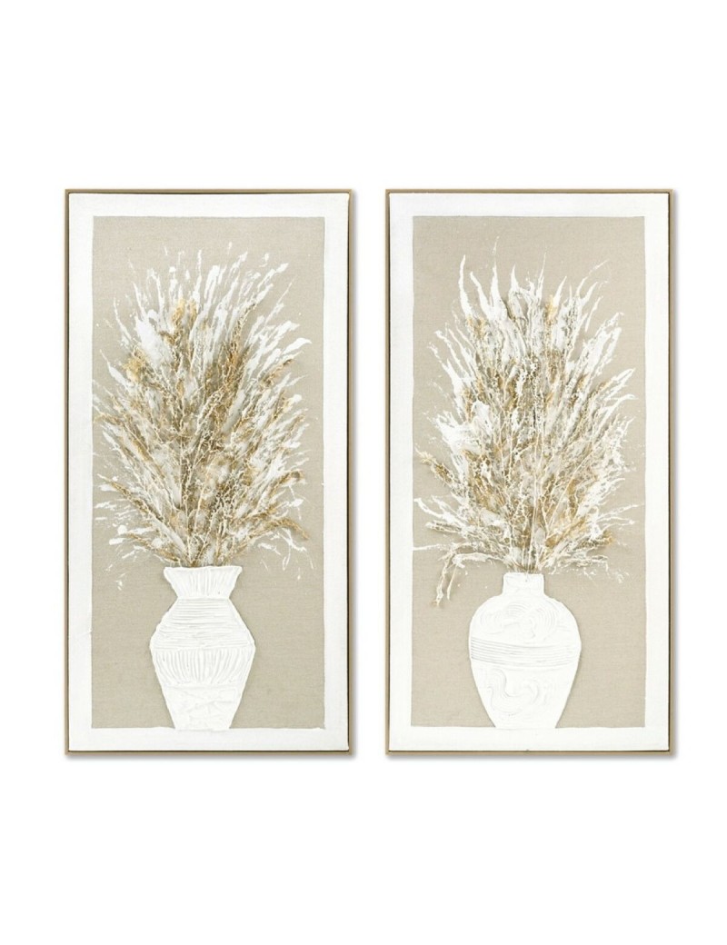 Pintura Home ESPRIT Branco Bege Vaso Tradicional 62 x 4,5 x 122 cm (2 Unidades)