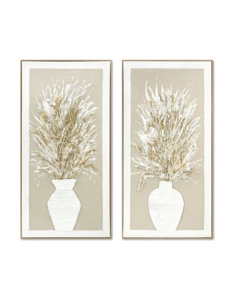 Pintura Home ESPRIT Branco Bege Vaso Tradicional 62 x 4,5 x 122 cm (2 Unidades)