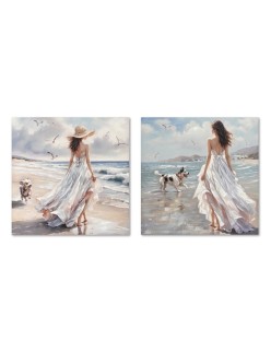 Pintura Home ESPRIT Azul Branco Mediterrâneo 80 x 3 x 80 cm (2 Unidades)