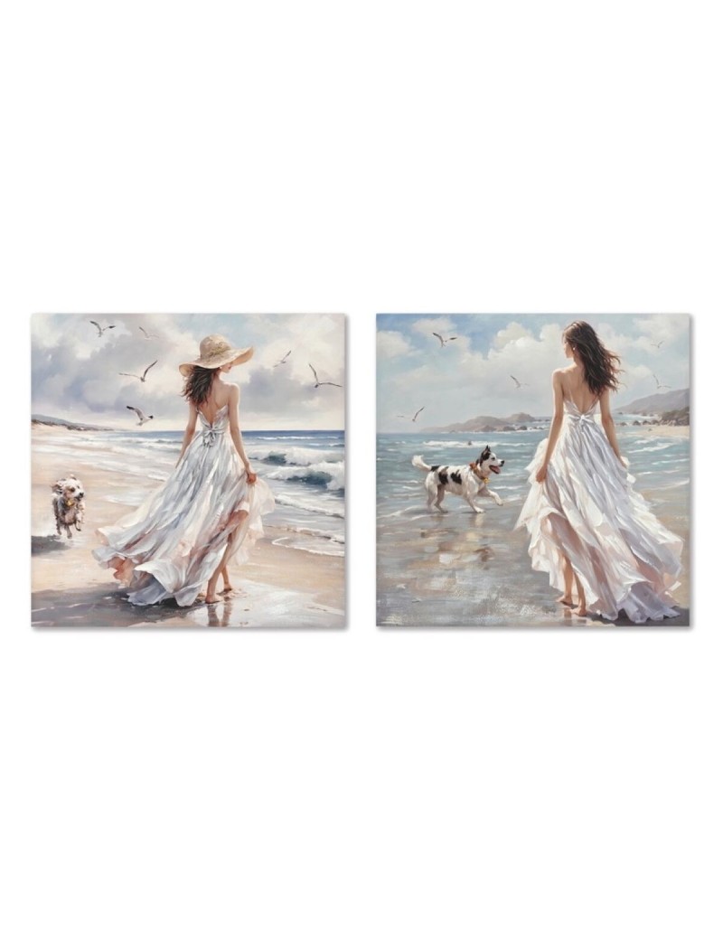 Pintura Home ESPRIT Azul Branco Mediterrâneo 80 x 3 x 80 cm (2 Unidades)