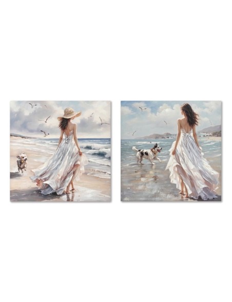Pintura Home ESPRIT Azul Branco Mediterrâneo 80 x 3 x 80 cm (2 Unidades)