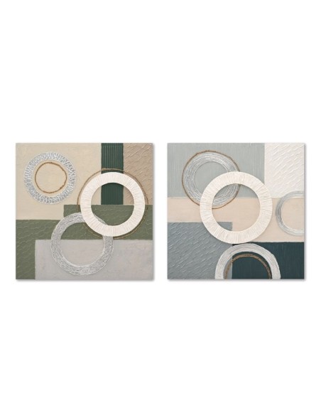 Quadro Home ESPRIT Azzurro Verde Astratto Città 80 x 3 x 80 cm (2 Unità)