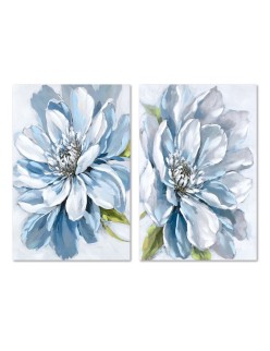 Pintura Home ESPRIT Azul Flor Tradicional 60 x 3 x 90 cm (2 Unidades)