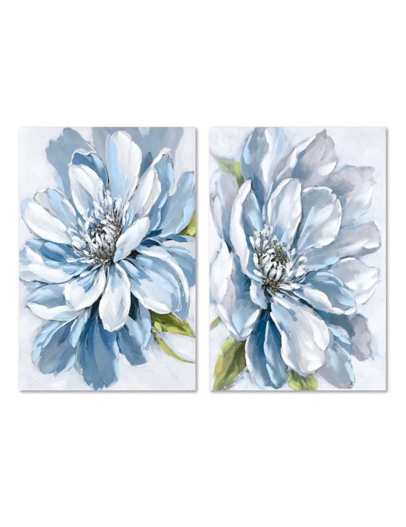 Cuadro Home ESPRIT Azul Flor Tradicional 60 x 3 x 90 cm (2 Unidades)