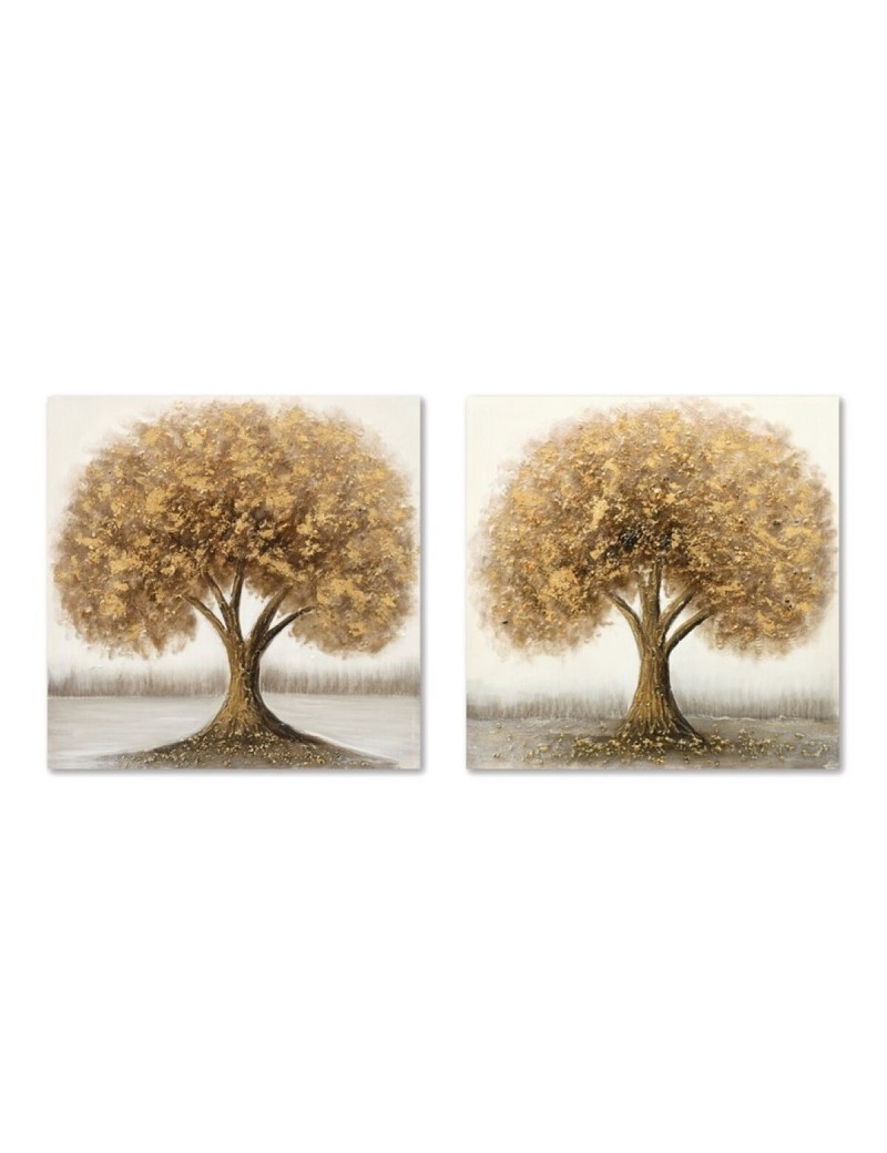 Pintura Home ESPRIT Dourado Árvore Tradicional 80 x 3 x 80 cm (2 Unidades)