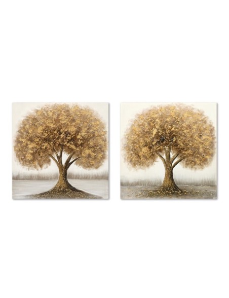 Pintura Home ESPRIT Dourado Árvore Tradicional 80 x 3 x 80 cm (2 Unidades)