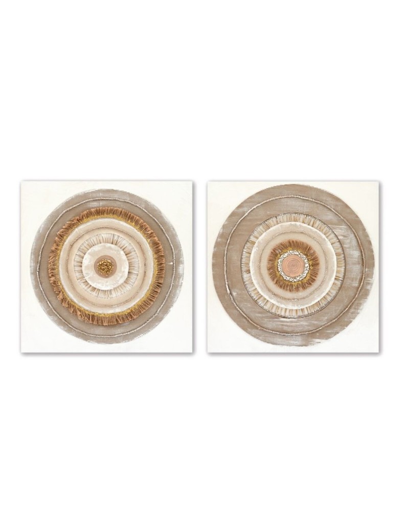 Cuadro Home ESPRIT Beige Natural Círculos Escandinavo 80 x 3 x 80 cm (2 Unidades)