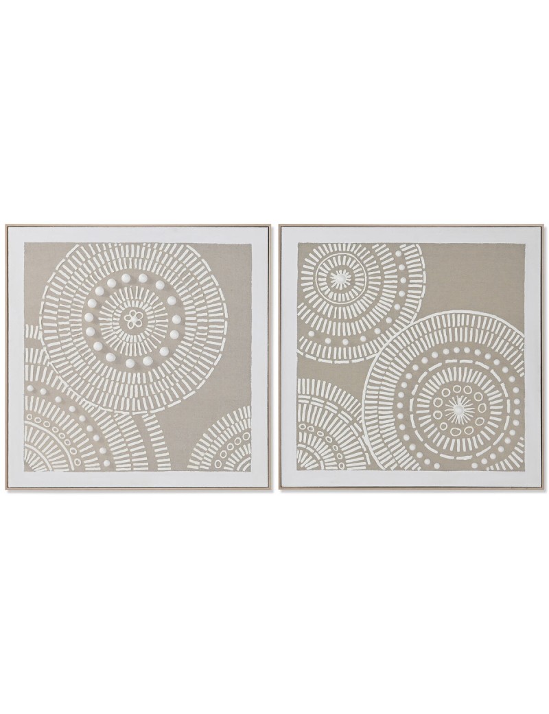 Cuadro Home ESPRIT Blanco Beige Círculos Urbano 82 x 4,5 x 82 cm (2 Unidades)