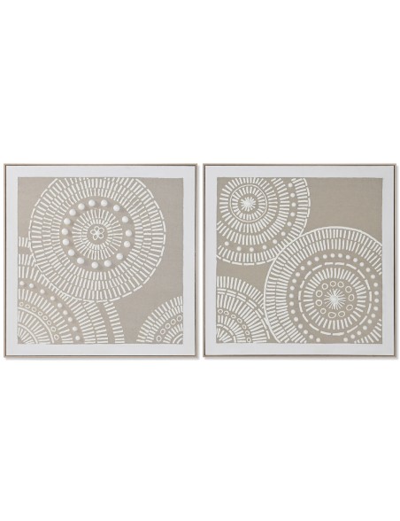 Cuadro Home ESPRIT Blanco Beige Círculos Urbano 82 x 4,5 x 82 cm (2 Unidades)