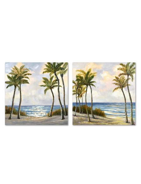 Painting Home ESPRIT Blue Green Beach Mediterranean 80 x 3 x 80 cm (2 Units)