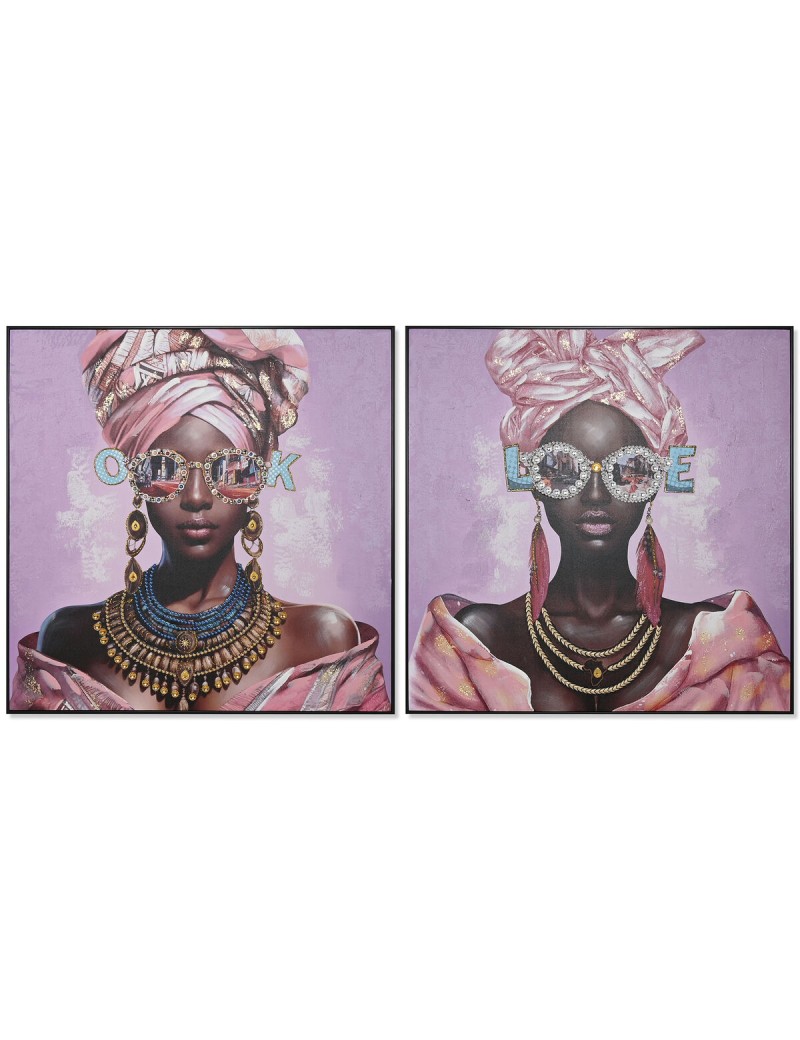 Quadro Home ESPRIT Malva Moderno Africana 102 x 4,5 x 102 cm (2 Unità)