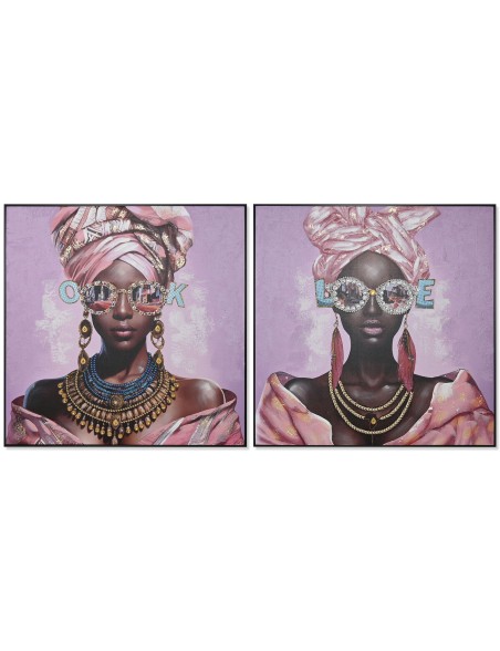 Quadro Home ESPRIT Malva Moderno Africana 102 x 4,5 x 102 cm (2 Unità)