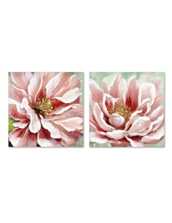 Cuadro Home ESPRIT Verde Rosa Flor Tradicional 80 x 3 x 80 cm (2 Unidades)