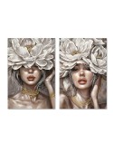 Quadro Home ESPRIT Bianco Beige Fiori Romantico 60 x 3 x 90 cm (2 Unità)