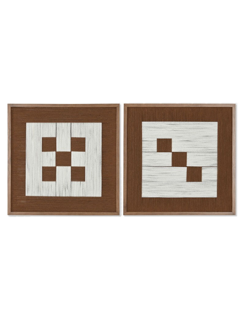 Cuadro Home ESPRIT Blanco Marrón Beige Moderno Urbano 50 x 3 x 50 cm (2 Unidades)