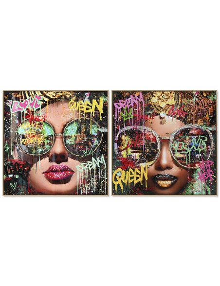 Painting Home ESPRIT Black Modern chica Lacquered 82 x 4 x 82 cm (2 Units)