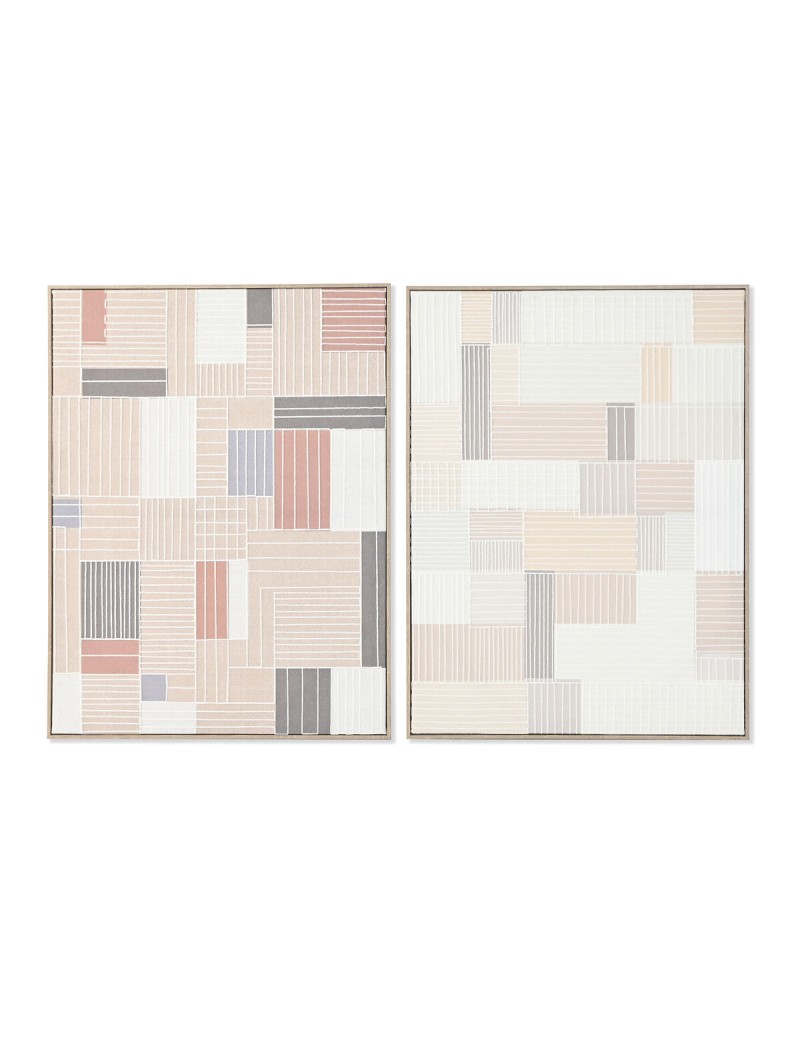 Cuadro Home ESPRIT Marrón Beige A cuadros Urbano 60 x 3 x 80 cm (2 Unidades)