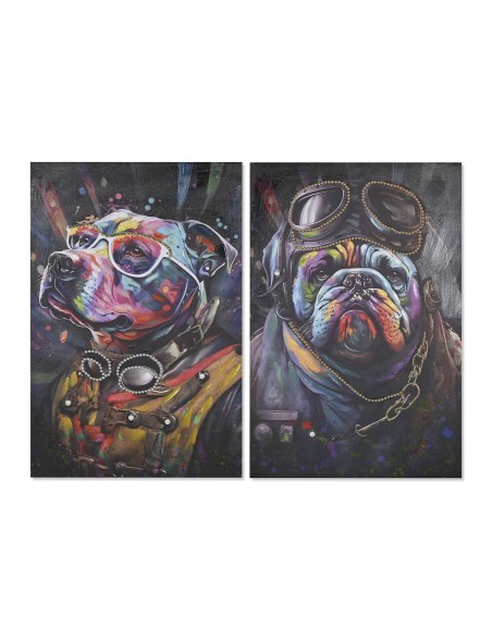 Pintura Home ESPRIT Preto Moderno Cão 60 x 3 x 90 cm (2 Unidades)