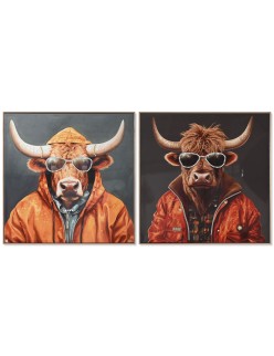 Quadro Home ESPRIT Grigio Arancio Mucca Moderno Laccato 82 x 4,5 x 82 cm (2 Unità)