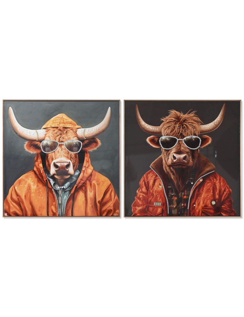 Quadro Home ESPRIT Grigio Arancio Mucca Moderno Laccato 82 x 4,5 x 82 cm (2 Unità)